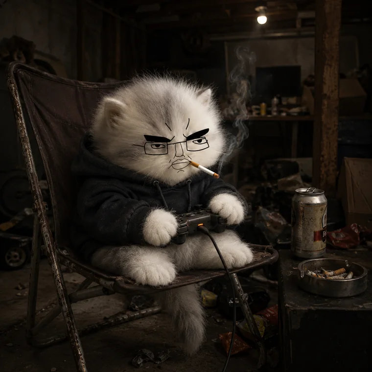 chud cat gaming in the garage